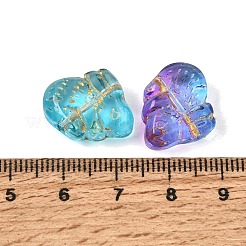 焼き付け塗料と金色の金属で覆われたガラスビーズ  兎  ミックスカラー  15x18x7mm  穴：1mm&nbsp;GL-CBA1477-17