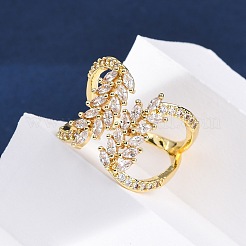 Латунные кольца-манжеты с микропаве и прозрачным цирконием для женщин&nbsp;RJEW-U047-02G