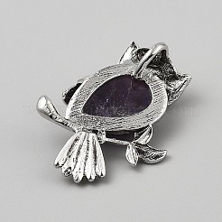 亜鉛合金天然アメジストペンダント  フクロウのチャーム  46.5x35.5x17mm  穴：9.5x9.5mm&nbsp;FIND-WH0435-34AS-05