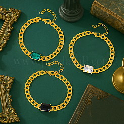 3шт 3-х цветные прямоугольные браслеты со стразами&nbsp;BJEW-HY0001-27