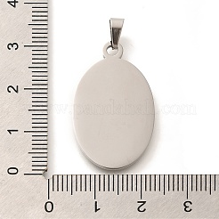 変色防止304ステンレススチールペンダント  201ステンレススチール製アイスピックピンチベイル付き  セイントチャーム付きオーバル  ステンレス鋼色  30x18x1.5mm  穴：5.5x3mm&nbsp;STAS-U035-18P