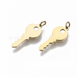 304ステンレススチールチャーム  レーザー切断  丸カン付き  キー  14KGP本金メッキ  15x6x0.7mm  丸カン：3x0.4ミリ  2.2mm内径&nbsp;A-STAS-S116-070G