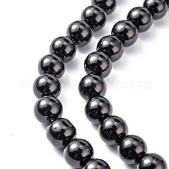 環境に優しいガラスパールビーズ  パールカラーの  ラウンド  ブラック  10mm  穴：1.2~1.5mm  約40個/連  16''（40.64センチメートル）&nbsp;HY-J002-10mm-HX068