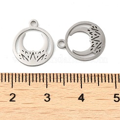 変色しない304ステンレススチールチャーム  レーザー切断  ロータスムーンチャーム付きリング  ステンレス鋼色  14.5x12x1mm  穴：1.6mm&nbsp;STAS-J042-05P