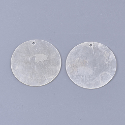 カピスシェルペンダント  フラットラウンド  ホワイトスモーク  35x1mm  穴：1.5mm&nbsp;X-SHEL-S276-23A