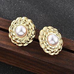 201 плоские круглые серьги-гвоздики из нержавеющей стали EJEW-P304-06G