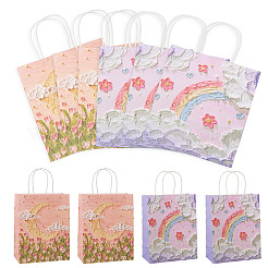 2色の花柄プリント紙ギフトバッグ6個  ハンドル付き  長方形  ミックスカラー  21x11x27cm  3個/カラー&nbsp;ABAG-TAD0001-02