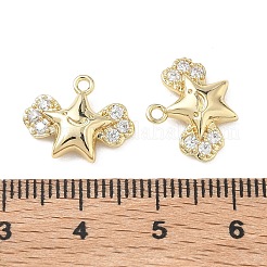 真鍮マイクロパヴェクリアキュービックジルコニアチャーム  スターのチャーム  18KGP本金メッキ  12x15x2.5mm  穴：1.4mm&nbsp;KK-C259-08G