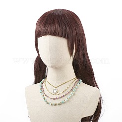4 個 4 スタイル キュービックジルコニア馬の目のペンダント ネックレス セット  女性用真鍮チェーン付き天然アメジストとアマゾナイトのネックレス  ゴールドカラー  14.57~22.44インチ（37~57cm）  1個/スタイル&nbsp;NJEW-JN04050