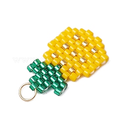 ガラスシードビーズペンダント  フルーツチャーム  304ステンレススチール製丸カン付き  パイナップル  19x12x1.5mm  穴：3mm&nbsp;PALLOY-MZ00517-02