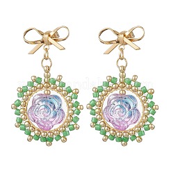 Серьги-гвоздики с подвесками из цветочного стекла&nbsp;EJEW-MZ00522-03