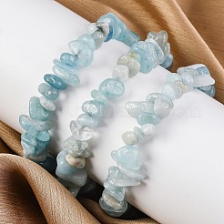ユニセックスチップナチュラルアクアマリンビーズストレッチブレスレット  内径：1-3/4~2インチ（4.5~5cm）&nbsp;X-BJEW-S143-33