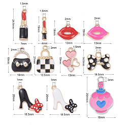 22本11種類のエナメル合金メイクチャームペンダント  女の子のテーマ  口紅＆唇の形＆花瓶＆ハート＆ボウノット＆ハイヒール＆ハンドバッグ  カラフル  22個/箱&nbsp;ENAM-ZZ0001-01