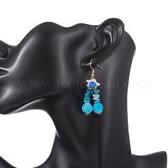 Серьги-подвески из натуральных смешанных камней в форме цветка&nbsp;EJEW-JE06870