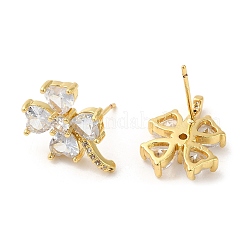 Серьги-гвоздики из латуни с клеверным покрытием из настоящего 18-каратного золота&nbsp;EJEW-B034-01G