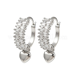 Серьги-кольца из латуни с микропаве и прозрачным кубическим цирконием в форме сердца EJEW-S275-04P