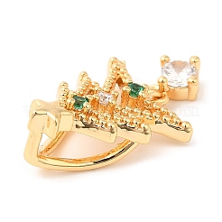 真鍮チャーム  キュービックジルコニア付き  ゴールドカラー  クリスマスツリー  17x11x6mm  穴：6x2.5mm&nbsp;KK-C032-01B