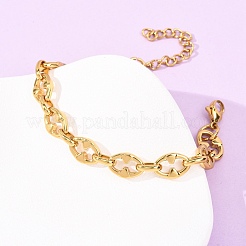 Pulseras de cadena de eslabones ovalados y triangulares de acero inoxidable 304 para mujer&nbsp;BJEW-F536-12G