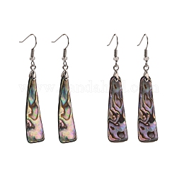 Conchiglie abalone / conchiglie paua, con ganci di orecchini di ottone, triangolo, colorato, 50~68x11~19x1.4mm, Gancio: 18.7 mm