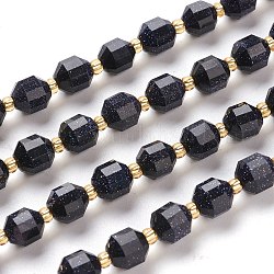 Chapelets de perles en pierre d'or bleue synthétique, ronde, facette, 7x7x8mm, Trou: 0.8mm, Environ 38 pcs/chapelet, 15.35 pouce (39 cm)