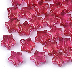 Transparent Spray Painted Glass Beads, with Glitter Powder, Star, Deep Pink, 8x8x4mm, Hole: 0.8~1mm