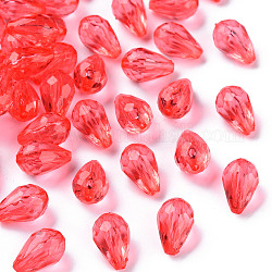 Perles en acrylique transparente, facette, larme, cramoisi, 12x8mm, Trou: 1.5mm, environ 1338 pcs/500 g