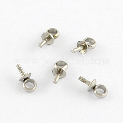 201 Stainless Steel Cup Pearl Peg Bails Pin Pendants Bails for Half Drilled Beads, Stainless Steel Color, 6.5x3mm, Hole: 2mm