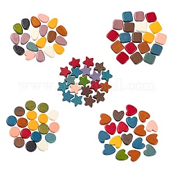 Perline in legno naturale dipinte in stile 100pz 5, stella e goccia e cuore e quadrato e piatto rotondo, colore misto, 14~18x12~15x5.5~6mm, Foro: 1.5 mm, 20pcs / style