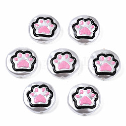 3d gedruckte ABS-Kunststoffimitat-Perlenperlen, Herz mit Katzenpfotenabdruck, Perle rosa, 16x5 mm, Bohrung: 0.9 mm