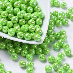 Perles acryliques de poly styrène écologiques, de couleur plaquée ab , ronde, vert jaune, 8mm, Trou: 1mm, environ 2000 pcs/500 g
