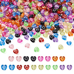 Sparkeads 900 pz 9 colori perline acriliche trasparenti, con smalto, cuore, colore misto, 6.5x6.5x4.5mm, Foro: 1 mm, 100 pz / colore