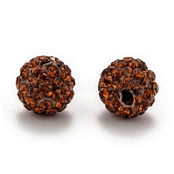 Perles de boule pavé disco , Perles de strass en argile polymère, ronde, café, pp13 (1.9~2mm), 6 rangs de strass, 10mm, Trou: 1.5mm