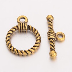 Сплавочные застежка тоггл тибетского стиля, без свинца и без кадмия, кольцо, античное золото , Кольцо: 19x14x3 mm, отверстие : 2 мм, бар: 20x8x3 mm, отверстие : 2 мм