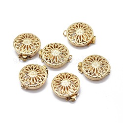 Yellow Gold Filled Box Clasps, 1/20 14K Gold Filled, Cadmium Free & Nickel Free & Lead Free, Flat Round with Flower, 12x4.7mm, Hole: 1.5mm