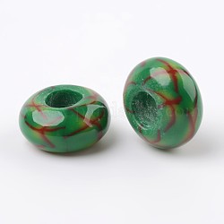 Ручная работа полимерной глины эмали европейские шарики, бусины с большими отверстиями в форме шайбы, зелёные, 14x7.5 мм, отверстие : 5.5 мм