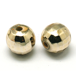 Faceted Round Plated Acrylic Beads, Golden Plated, 10mm, Hole: 1.5mm, about 800pcs/pound
