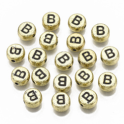 Beschichtung Acryl-Perlen, horizontales Loch, flach rund mit Brief, Vergoldete, Schwarz, letter.b, 7x4 mm, Bohrung: 1.2 mm