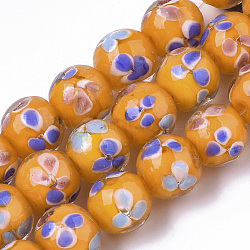 Hilos de abalorios de murano hechos a mano, flor interna, redondo, naranja, 12~13x10.5~12mm, agujero: 1.2 mm, aproximamente 45 pcs / cadena, 19.29 pulgada ~ 19.69 pulgadas