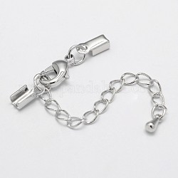 Rack Plating Eco-Friendly Brass Chain Extender, with Lobster Claw Clasps and Cord Ends, Soldered, Cadmium Free & Nickel Free & Lead Free, Platinum, 33mm, Clasp: 12x7x3mm, Cord End: 9x4x3mm, Inner: 3x2mm