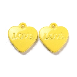 Sprühlackierte Charms aus Herzlegierung, Wort Liebe, Gelb, 12x11.5x2.5 mm, Bohrung: 1.4 mm