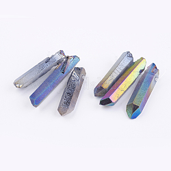 Electroplated Natural Quartz Crystal Graduated Beads Strands, Nuggets, Colorful, 21~43x5~13mm, Hole: 1mm, 3pcs/set