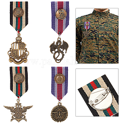 Ahadermaker 4pcs 4 style médaille alliage épinglette, badge en polyester pour hommes pour vêtements de sac à dos, bronze antique, 77~92x26~41x10.5~12mm, pin: 0.6~0.7 mm, 1pc / style