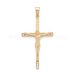 Easter 304 Stainless Steel Big Pendants, with Crystal Rhinestone, Crucifix Cross, Golden, 75x44x7mm, Hole: 6.5x12mm