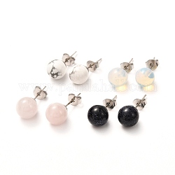 Boucles d'oreilles en perles de pierres précieuses naturelles et synthétiques pour femmes ou hommes, avec des boucles d'oreilles en laiton, 20.5x8~8.5mm, pin: 0.8 mm