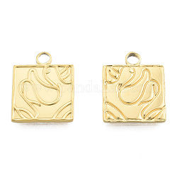 Ion Plating(IP) 201 Stainless Steel Pendants, Square, Real 18K Gold Plated, 19x15x1.5mm, Hole: 2.5mm