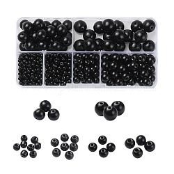 442pcs 6 perles rondes en verre de style, noir, 3~12mm, Trou: 0.5~1mm