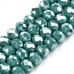 Chapelets de perles en verre électroplaqué, perle plaquée lustre, facette, rondelle, dark cyan, 6x5mm, Trou: 1mm, Environ 85~88 pcs/chapelet, 16.1~16.5 pouce (41~42 cm)