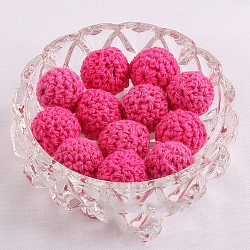 Perles de boule de pom pom en bois de macramé de laine faites à la main, pour bébé anneau de dentition bijoux perles bricolage collier bracelet, rose foncé, 20mm