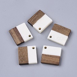 Pendentifs en bois de résine et de noyer, losange, blanc, 24x24x3~4mm, Trou: 2mm