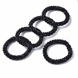 Bracelets extensibles en perles de verre opaques facettées, bracelets torsades, corde de couleur aléatoire, rondelle, noir, diamètre intérieur: 2 pouce (5 cm)